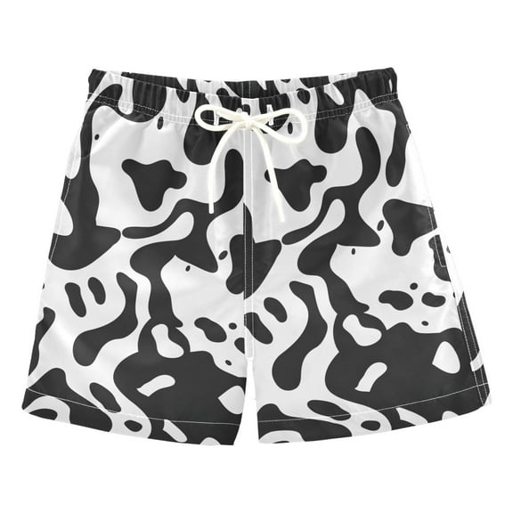 joogoo Boys Swim Trunks Black and White Graffiti Beach Board Shorts Drawstring Swimsuit S