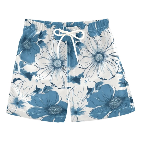 joogoo Boys Swim Trunks Blue Abstract Flowers Beach Board Shorts Drawstring Swimsuit 3T