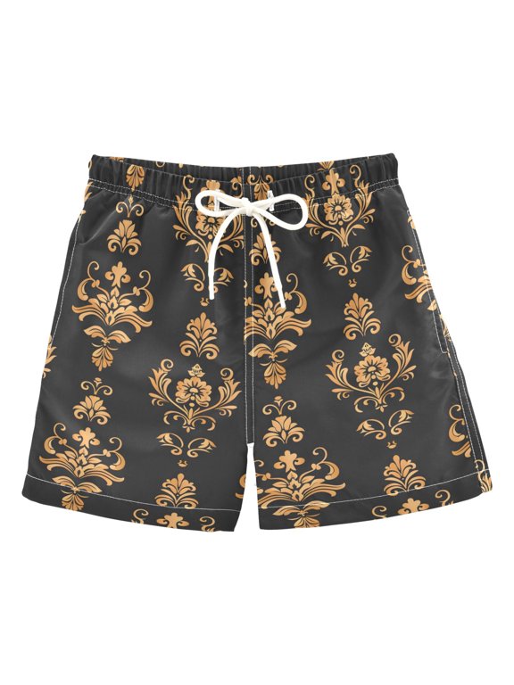Boys Swim Trunks Boho Flower Beach Board Shorts Drawstring Swimsuit 5T