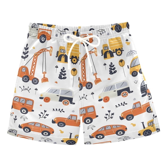 joogoo Boys Swim Trunks Car Cartoon Vehicles Beach Board Shorts Drawstring Swimsuit 5T