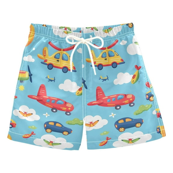 joogoo Boys Swim Trunks Cartoon Aircraft and Cloud Beach Board Shorts Drawstring Swimsuit 5T