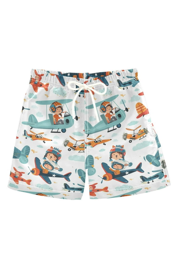Boys Swim Trunks Cartoon Airplane Beach Board Shorts Drawstring Swimsuit 4T