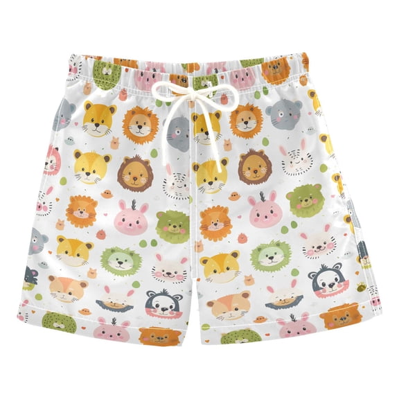 joogoo Boys Swim Trunks Cartoon Animals Cats Lions Beach Board Shorts Drawstring Swimsuit 4T