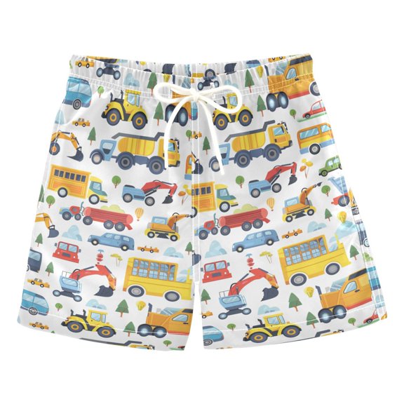 joogoo Boys Swim Trunks Cartoon Car Bus Truck Engineering Vehicle Beach Board Shorts Drawstring Swimsuit 2T