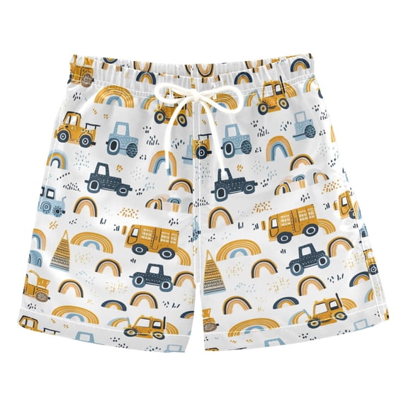 joogoo Boys Swim Trunks Cartoon Car Vehicle and Rainbows Beach Board Shorts Drawstring Swimsuit 3T