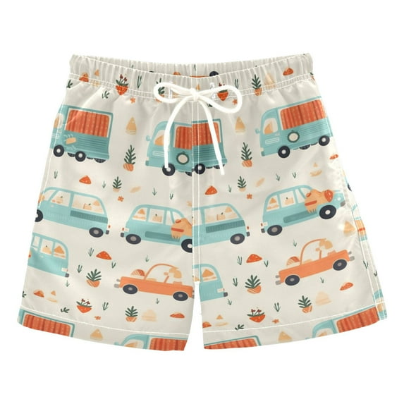 joogoo Boys Swim Trunks Cartoon Cars Vehicle Beach Board Shorts Drawstring Swimsuit XS