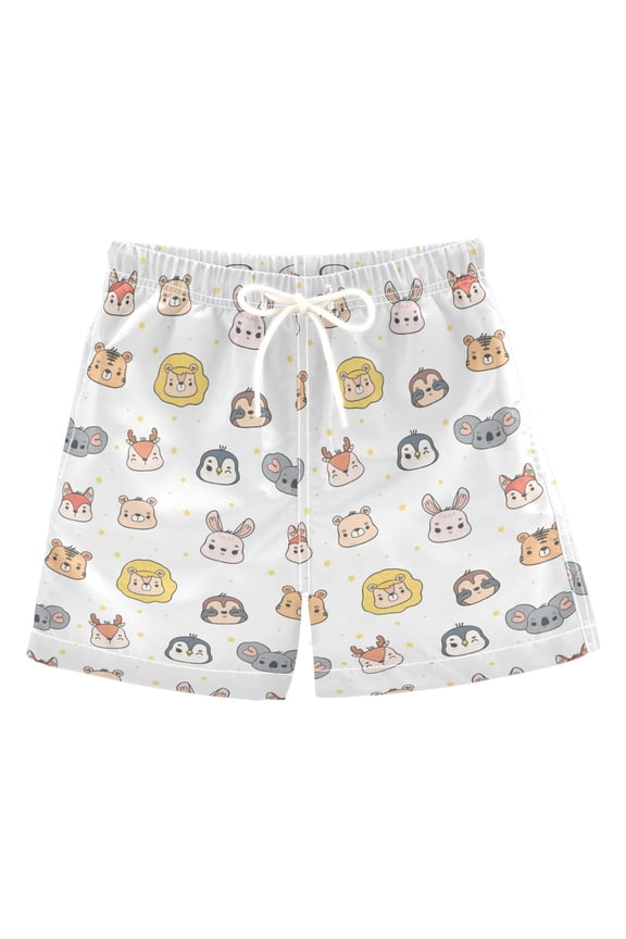 Boys Swim Trunks Cartoon Cats Foxes Rabbits Monkey Beach Board Shorts Drawstring Swimsuit 2T