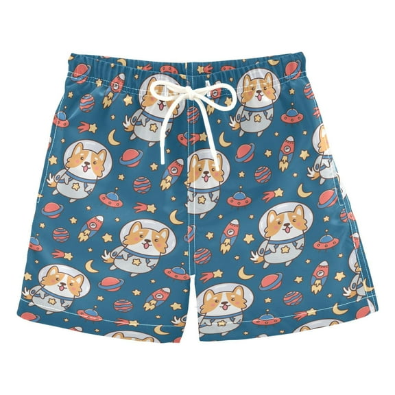 joogoo Boys Swim Trunks Cartoon Corgi Dogs with Space Beach Board Shorts Drawstring Swimsuit 2T