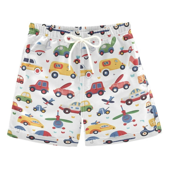 joogoo Boys Swim Trunks Cartoon Cute Cars Vehicles Beach Board Shorts Drawstring Swimsuit 5T