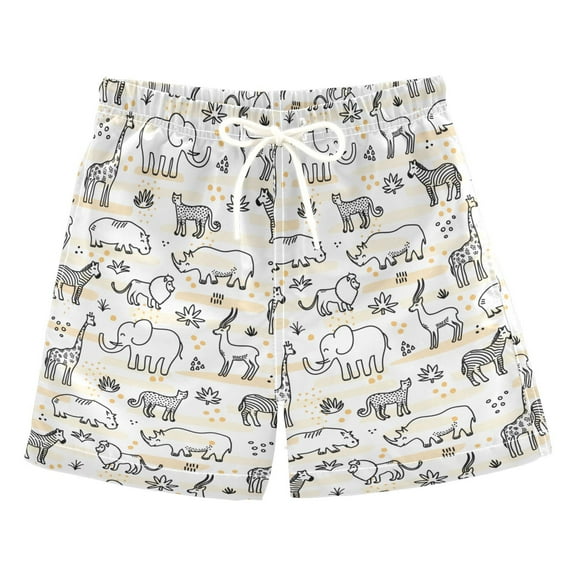 joogoo Boys Swim Trunks Cartoon Cute Giraffe Elephant Beach Board Shorts Drawstring Swimsuit 5T