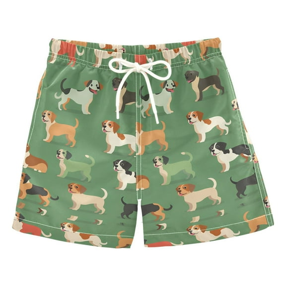 joogoo Boys Swim Trunks Cartoon Dogs on Green Beach Board Shorts Drawstring Swimsuit 5T