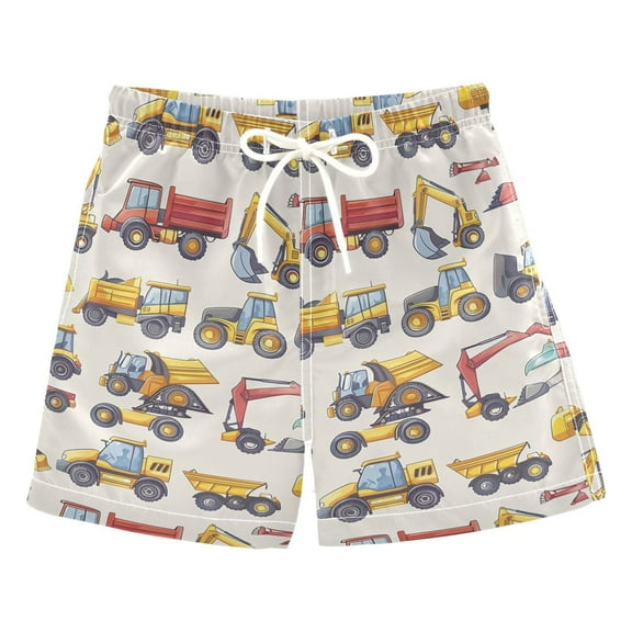 joogoo Boys Swim Trunks Cartoon Engineering Truck Vehicle Beach Board Shorts Drawstring Swimsuit 3T