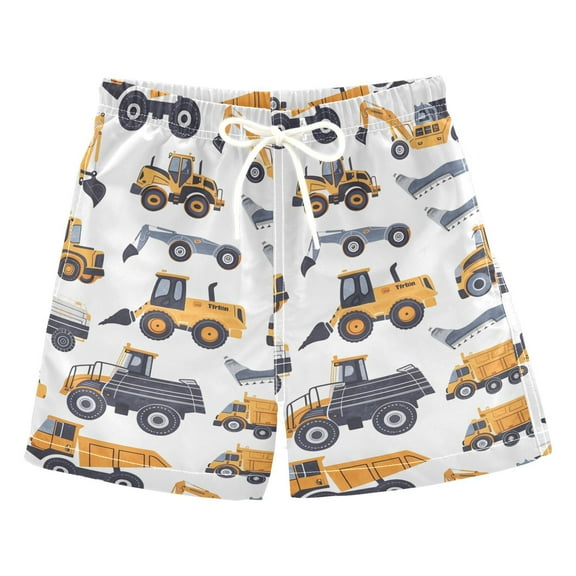 joogoo Boys Swim Trunks Cartoon Engineering Vehicle Excavator Beach Board Shorts Drawstring Swimsuit 4T