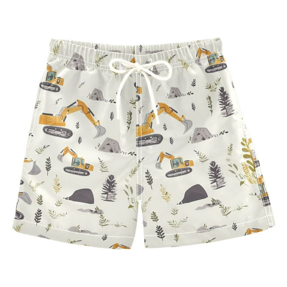 joogoo Boys Swim Trunks Cartoon Excavator Beach Board Shorts Drawstring Swimsuit 2T