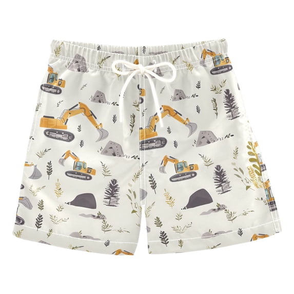 joogoo Boys Swim Trunks Cartoon Excavator Beach Board Shorts Drawstring Swimsuit M