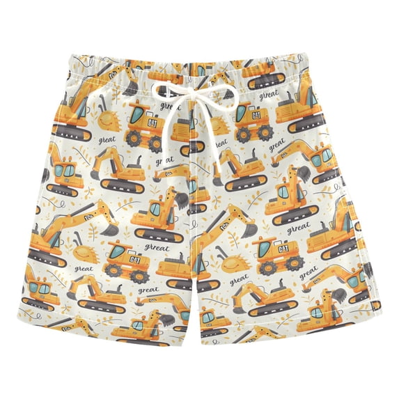 joogoo Boys Swim Trunks Cartoon Excavators Cute Beach Board Shorts Drawstring Swimsuit 2T