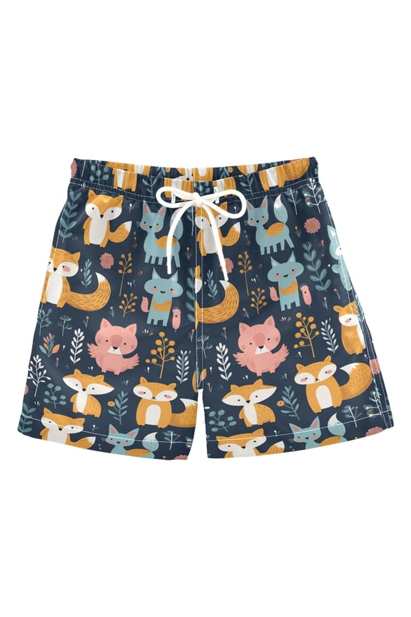 Boys Swim Trunks Cartoon Fox Cute Beach Board Shorts Drawstring Swimsuit 4T
