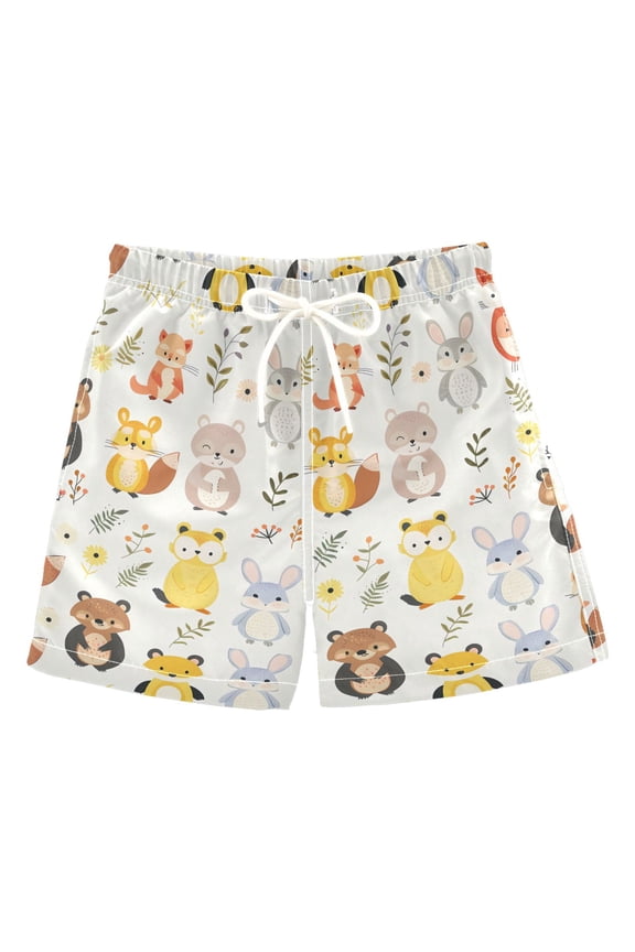 Boys Swim Trunks Cartoon Fox Rabbit Animals Beach Board Shorts Drawstring Swimsuit 2T