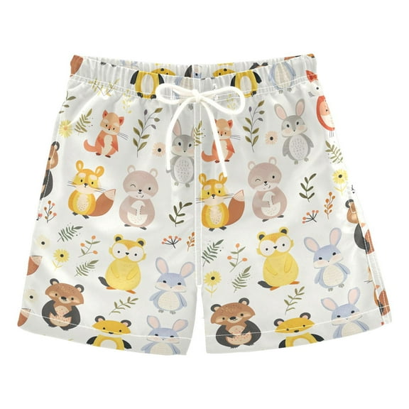 joogoo Boys Swim Trunks Cartoon Fox Rabbit Animals Beach Board Shorts Drawstring Swimsuit 3T