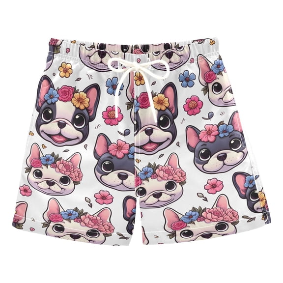 joogoo Boys Swim Trunks Cartoon French Bulldogs Flowers Beach Board Shorts Drawstring Swimsuit 3T