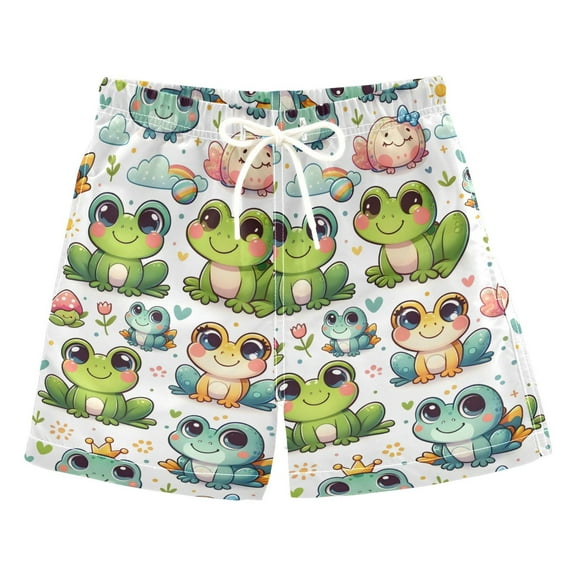 joogoo Boys Swim Trunks Cartoon Frog and Mushrooms Beach Board Shorts Drawstring Swimsuit 4T