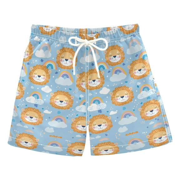joogoo Boys Swim Trunks Cartoon Lions and Rainbows Beach Board Shorts Drawstring Swimsuit 4T