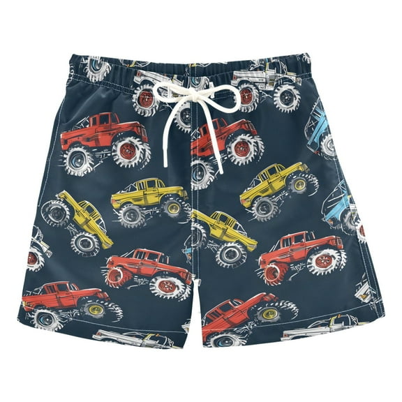 joogoo Boys Swim Trunks Cartoon Monster Trucks Comic Beach Board Shorts Drawstring Swimsuit 3T