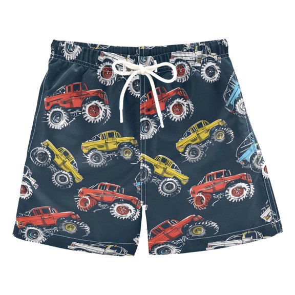 joogoo Boys Swim Trunks Cartoon Monster Trucks Comic Beach Board Shorts Drawstring Swimsuit XL