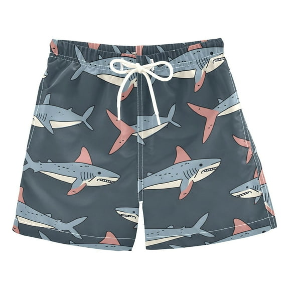 joogoo Boys Swim Trunks Cartoon Shark Beach Board Shorts Drawstring Swimsuit L