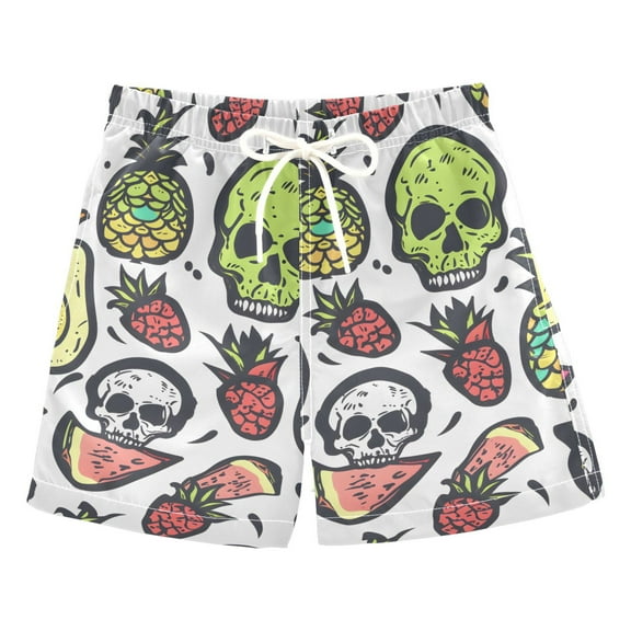 joogoo Boys Swim Trunks Cartoon Skull and Fruits Beach Board Shorts Drawstring Swimsuit 5T