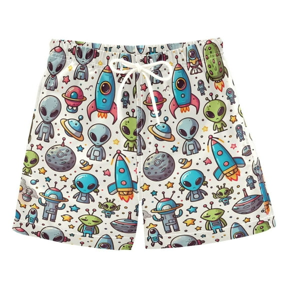 joogoo Boys Swim Trunks Cartoon Space Abstract Universe Beach Board Shorts Drawstring Swimsuit 5T