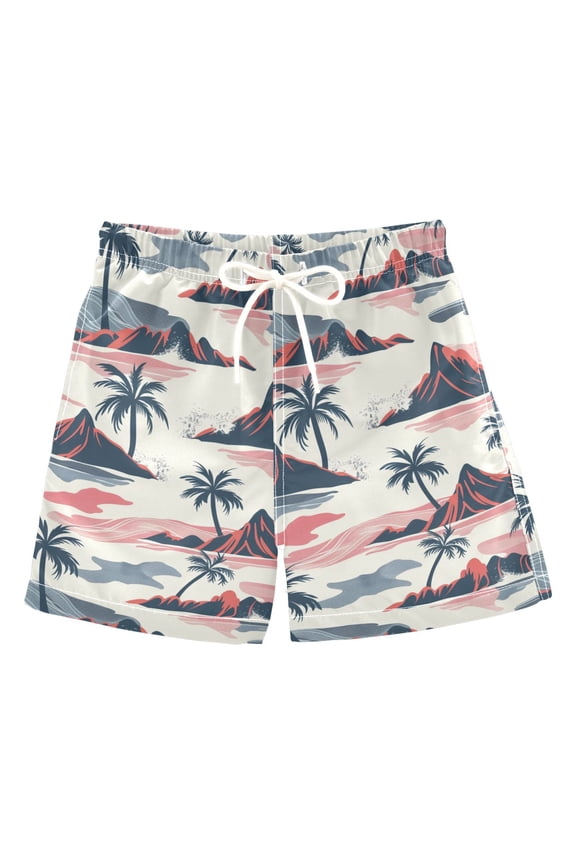 Boys Swim Trunks Coconut Tree Abstract Beach Board Shorts Drawstring Swimsuit 2T