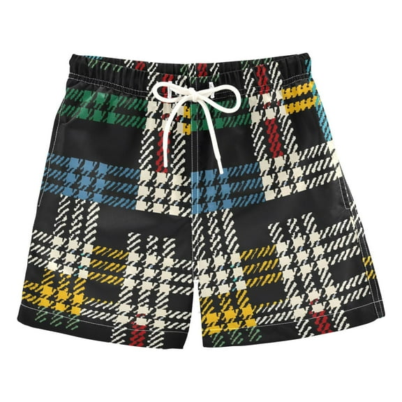 joogoo Boys Swim Trunks Colorful Black Checkered Pattern Beach Board Shorts Drawstring Swimsuit 4T