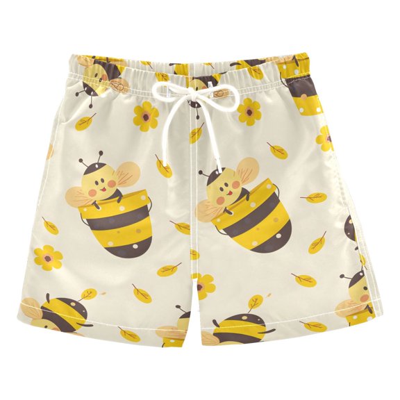joogoo Boys Swim Trunks Cute Bees and Daisy Beach Board Shorts Drawstring Swimsuit 2T