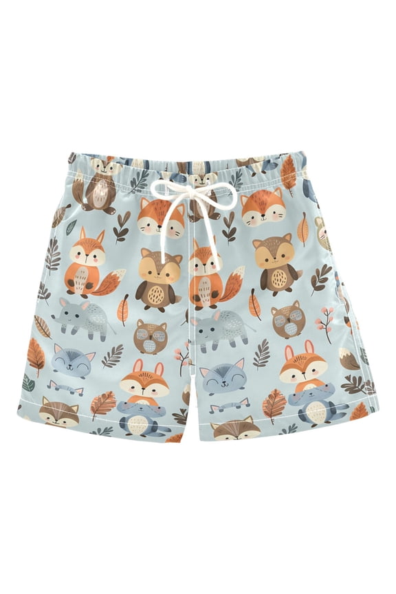Boys Swim Trunks Cute Cartoon Fox Beach Board Shorts Drawstring Swimsuit 3T
