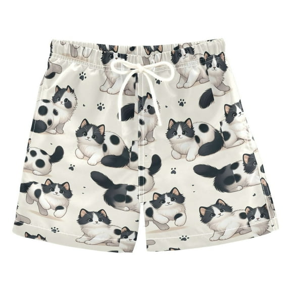 joogoo Boys Swim Trunks Cute Cat Footprint Beach Board Shorts Drawstring Swimsuit 5T