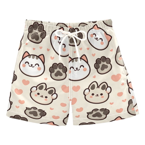 joogoo Boys Swim Trunks Cute Cat Paw Footprints Heart Beach Board Shorts Drawstring Swimsuit 2T