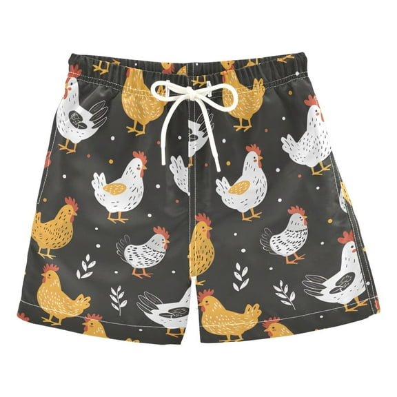joogoo Boys Swim Trunks Cute Chicken Beach Board Shorts Drawstring Swimsuit S