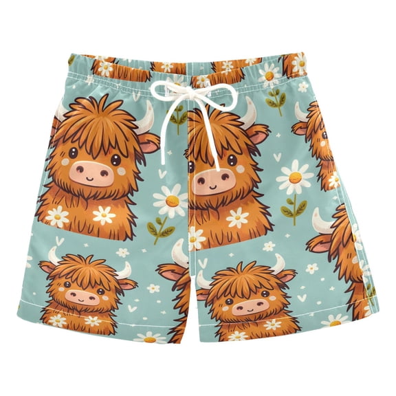 joogoo Boys Swim Trunks Cute Cow with Daisy Beach Board Shorts Drawstring Swimsuit 3T