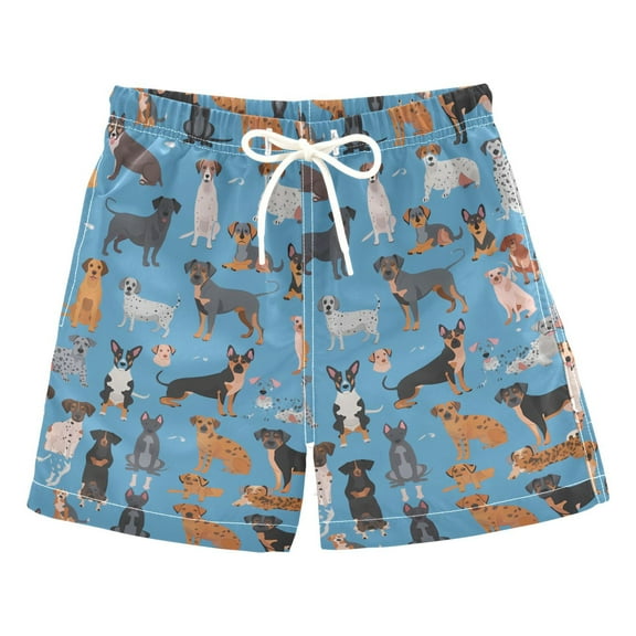 joogoo Boys Swim Trunks Cute Different Dogs on Blue Beach Board Shorts Drawstring Swimsuit XS