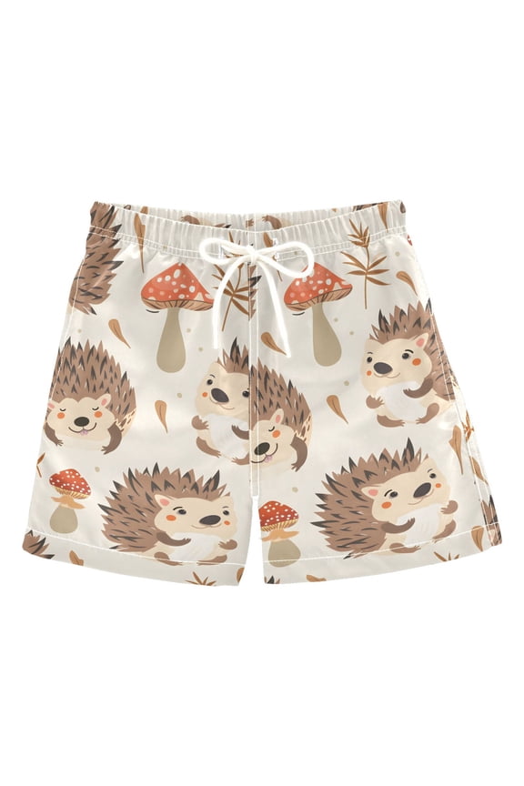 Boys Swim Trunks Cute Hedgehogs and Mushrooms Beach Board Shorts Drawstring Swimsuit 2T