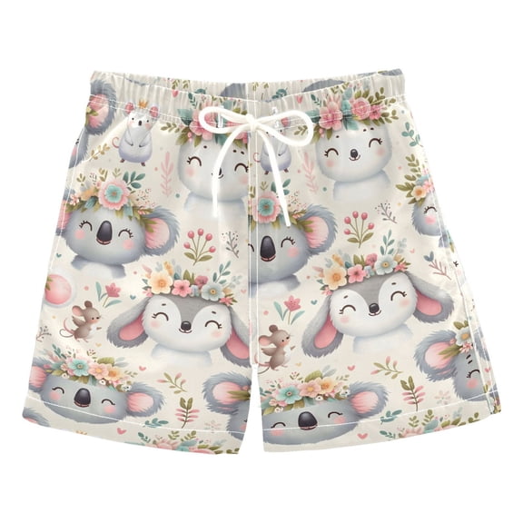 joogoo Boys Swim Trunks Cute Koala Llama and Floral Beach Board Shorts Drawstring Swimsuit 5T