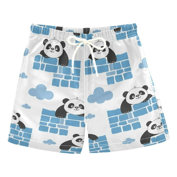 joogoo Boys Swim Trunks Cute Panda and Lattice Beach Board Shorts Drawstring Swimsuit 4T