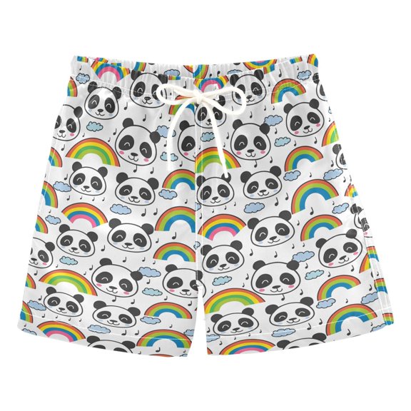 joogoo Boys Swim Trunks Cute Pandas and Rainbows Beach Board Shorts Drawstring Swimsuit 2T