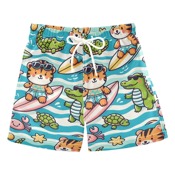 joogoo Boys Swim Trunks Cute Pig Crocodile Tiger Beach Board Shorts Drawstring Swimsuit 5T