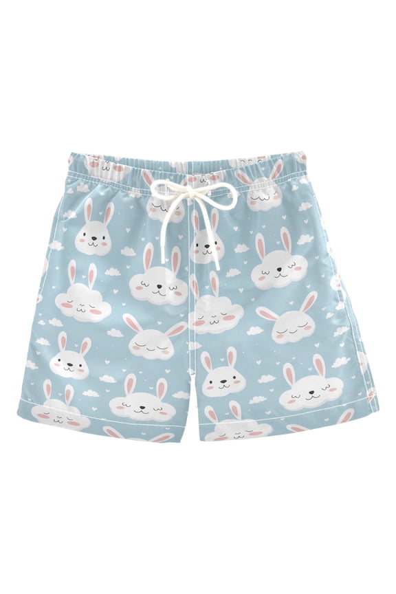 Boys Swim Trunks Cute Rabbit Cloud Beach Board Shorts Drawstring Swimsuit 3T