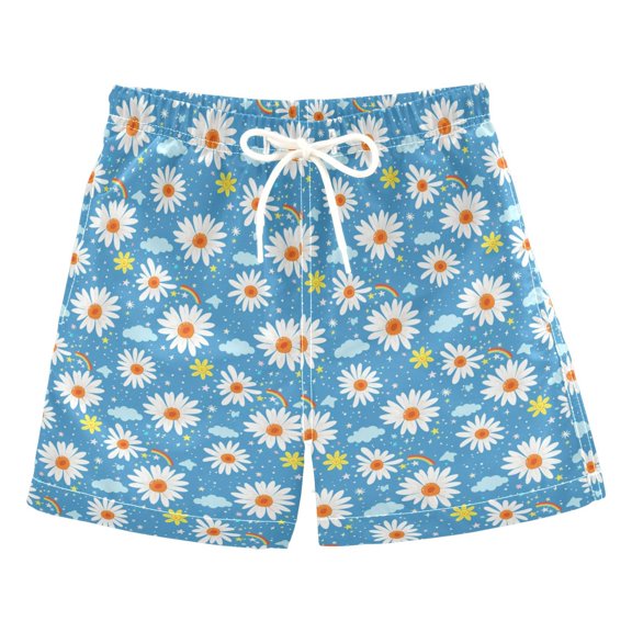 joogoo Boys Swim Trunks Daisies and Rainbows Beach Board Shorts Drawstring Swimsuit 3T