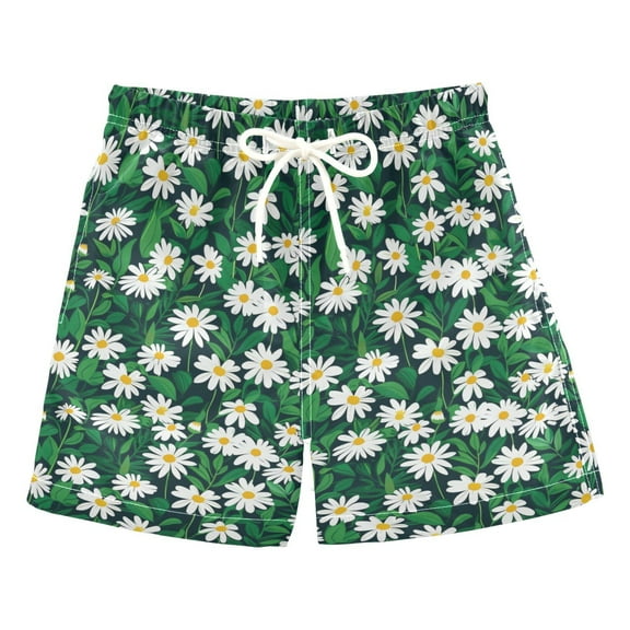 joogoo Boys Swim Trunks Daisy Flowers with Leaves Beach Board Shorts Drawstring Swimsuit 2T