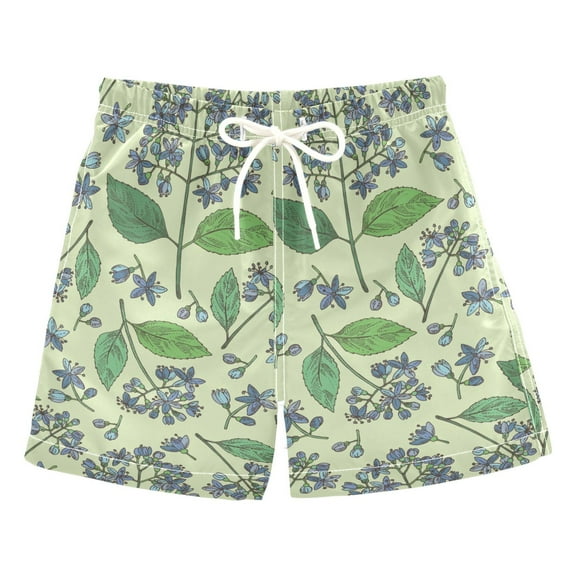 joogoo Boys Swim Trunks Dichroa Plant Leaves Beach Board Shorts Drawstring Swimsuit L