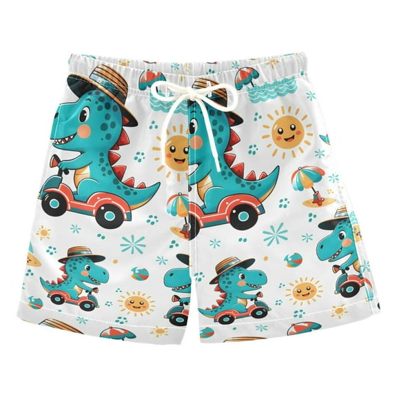 joogoo Boys Swim Trunks Dinosaur Driver Beach Board Shorts Drawstring Swimsuit 2T